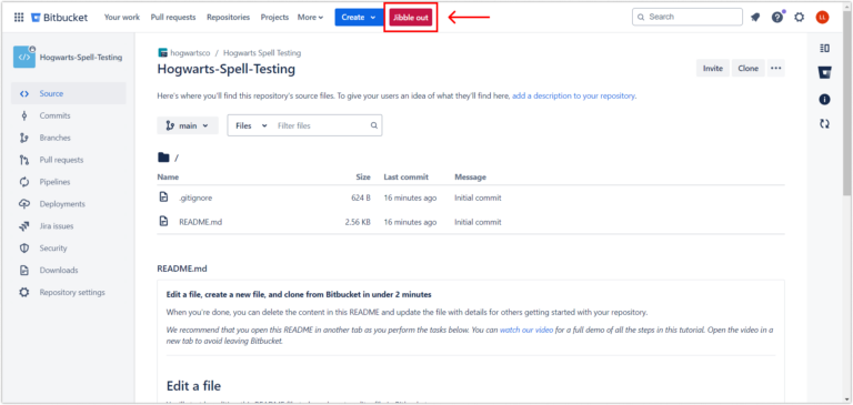 Botão Jibble out na página do repositório