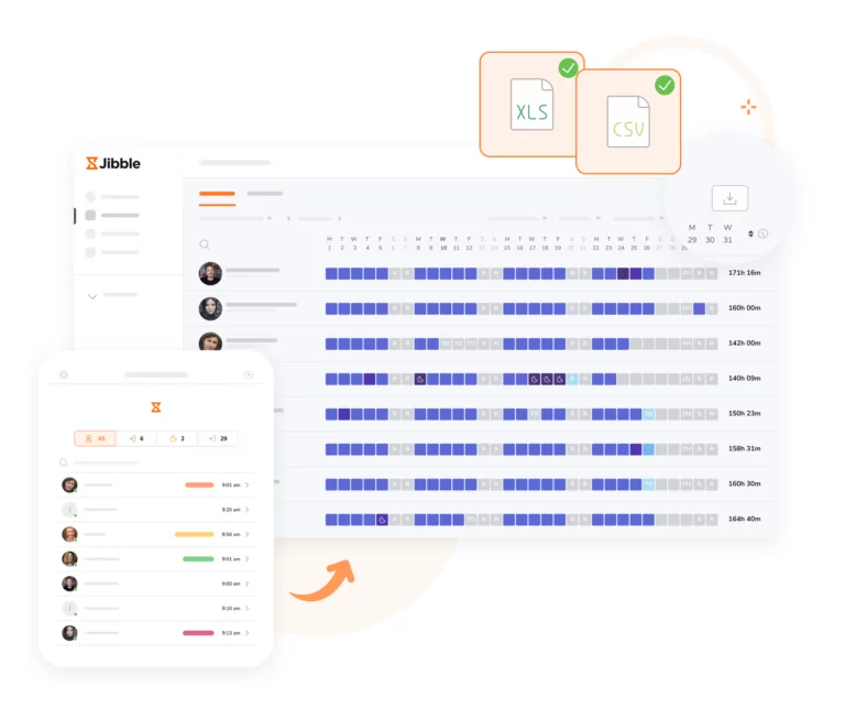 Timesheet dettagliati sempre aggiornati, esportabili in CSV e Excel.