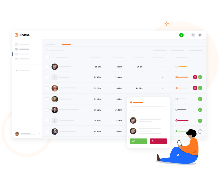 Zatwierdzanie kart czasu pracy w Jibble jest możliwe nawet z telefonu.