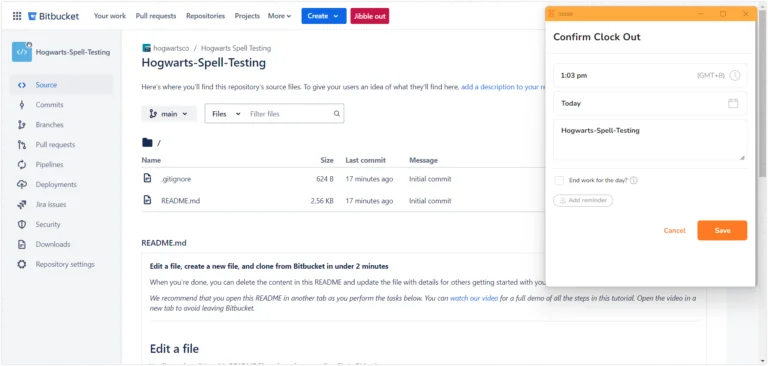 Clocking out directly from Bitbucket