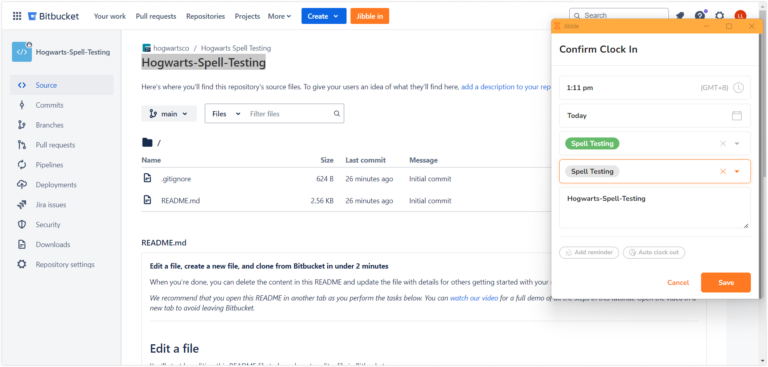 Inserindo atividades e projetos via realce de texto no Bitbucket