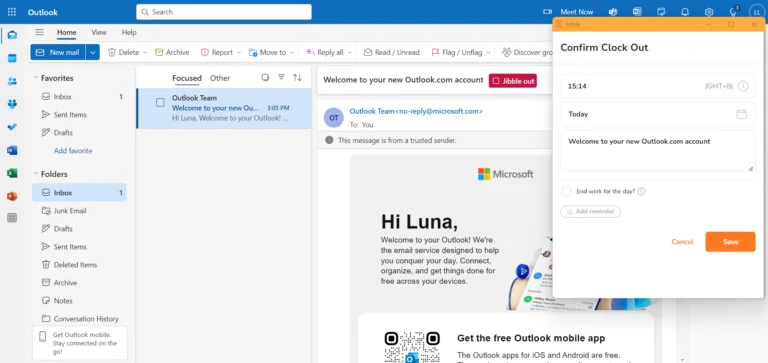 Clocking out via Microsoft Outlook email
