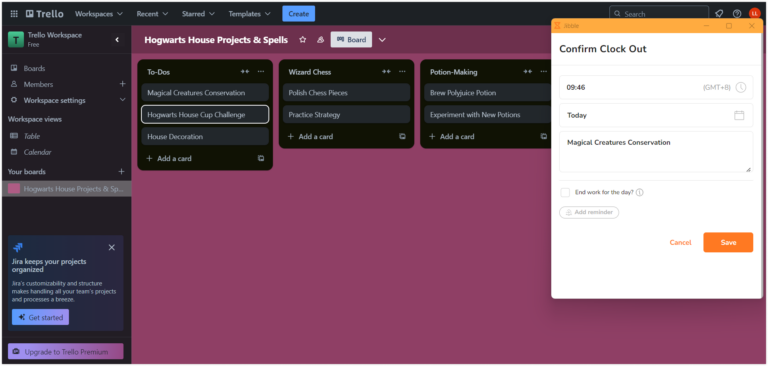 Clocking out in Trello