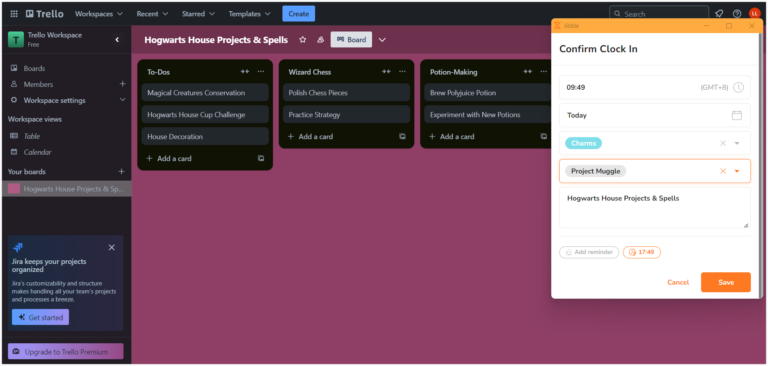 Inputting activities and projects via text highlighting in Trello