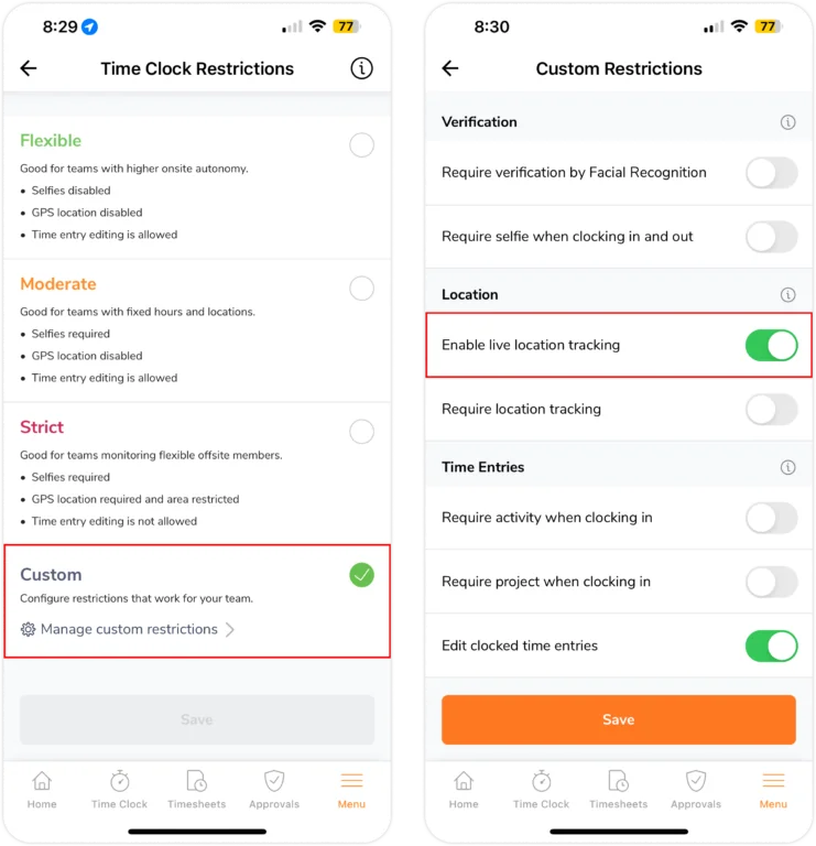 Enabling live location tracking on mobile