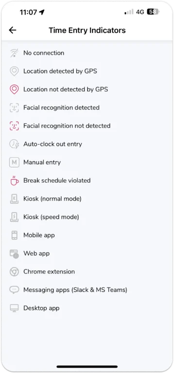 Time entry indicators on mobile