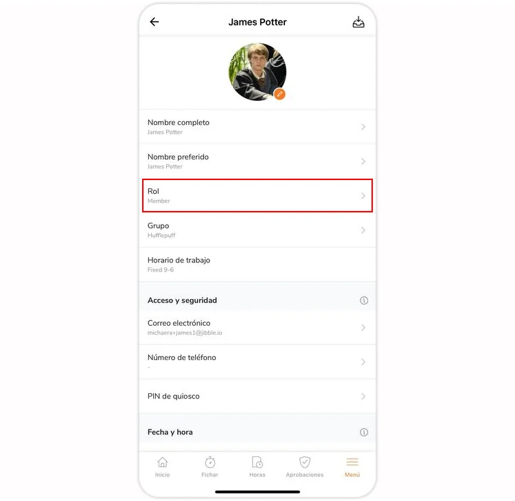 Selecting member's role on mobile app