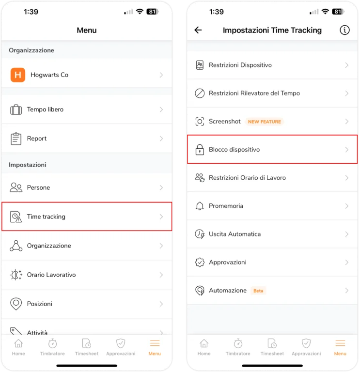 Device lock in time tracking settings