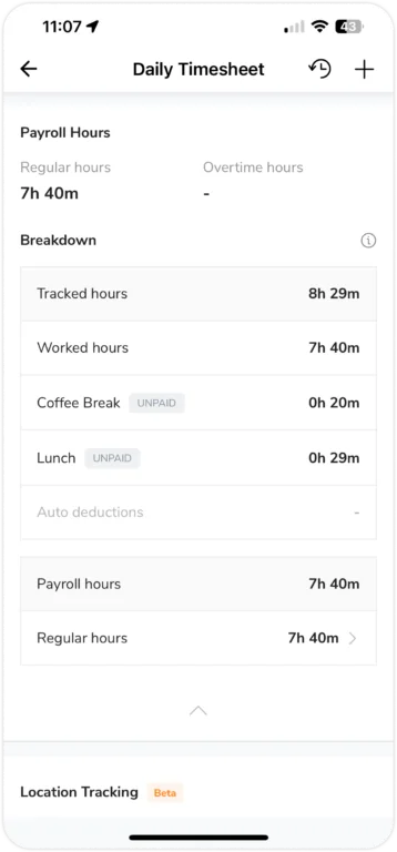 Payroll hours view on mobile