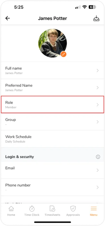 Changing role via member's profile on mobile