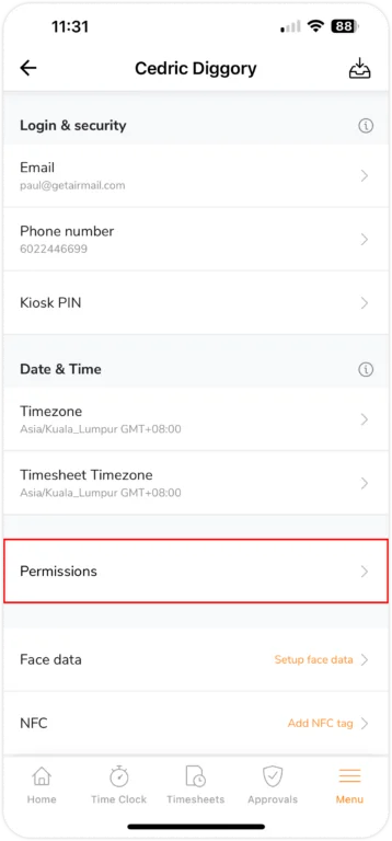 Mobile permissions member settings