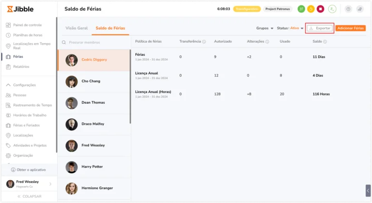 Exporting leave balance report