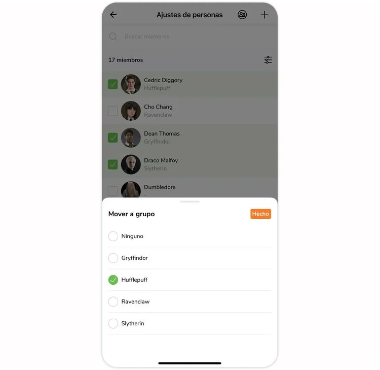 Moving members to a different existing group on mobile app