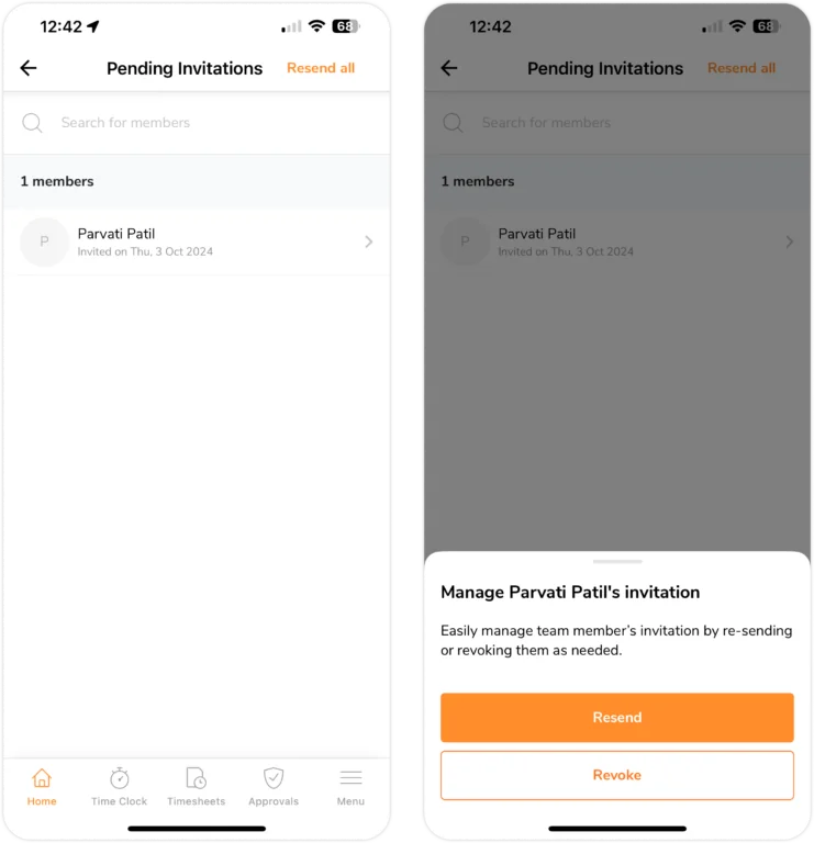 Resend or revoke invites on mobile