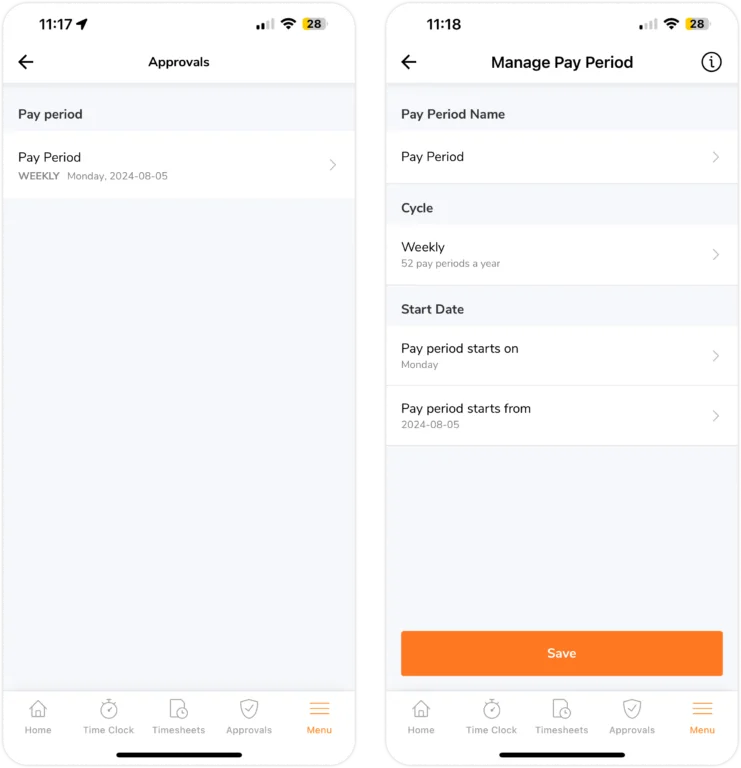 Approval & pay periods on mobile