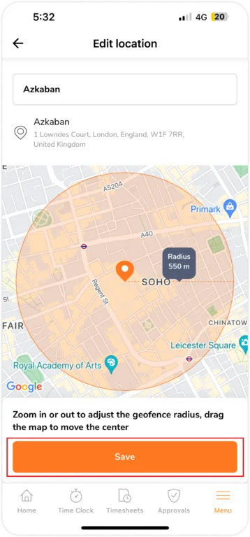 Edit and save existing location on mobile