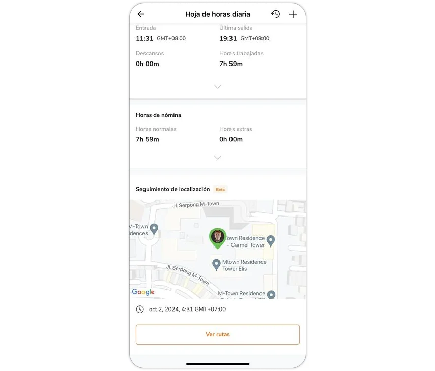 Location tracking under timesheet on mobile app