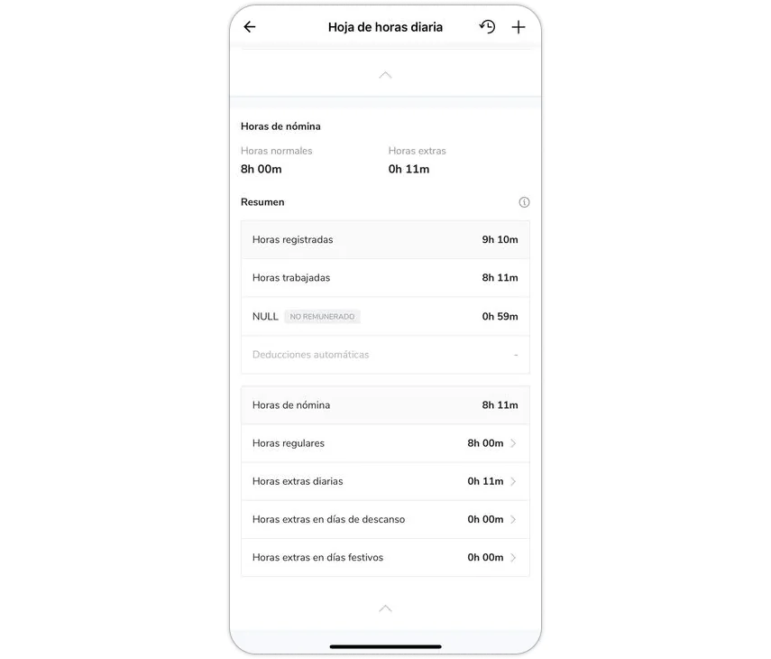 Hours tracked under daily timesheet on mobile app