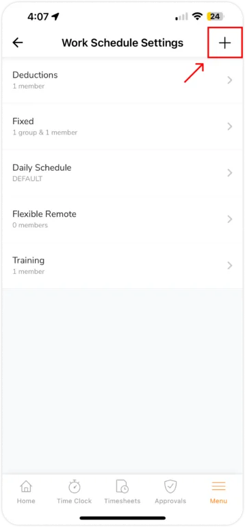 add new work schedule on mobile