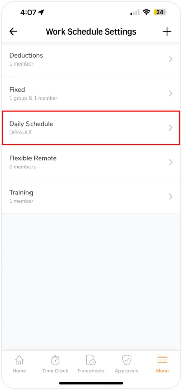 select work schedule on mobile