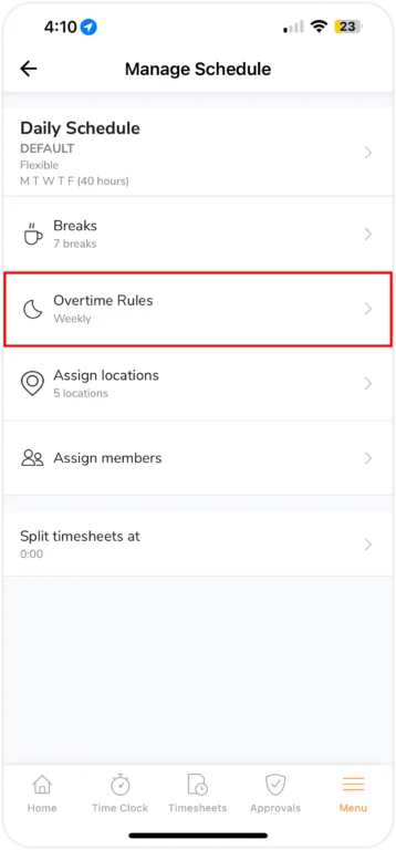overtime rules in work schedule on mobile