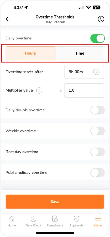 overtime rules daily overtime on mobile