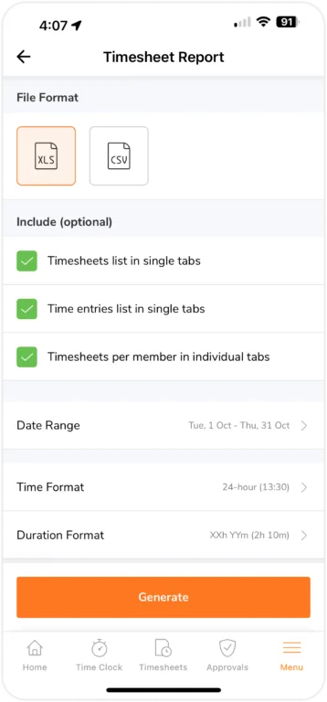 timesheet report on mobile