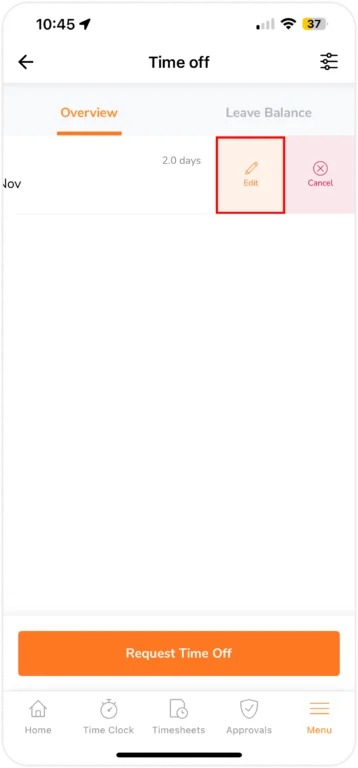 swipe to edit time off request on mobile