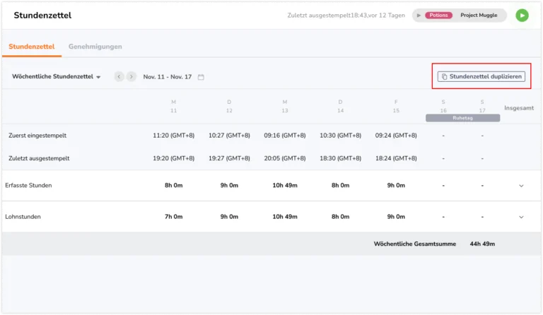 Duplicate timesheet as member 