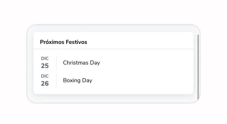 Upcoming holidays on dashboard on mobile app