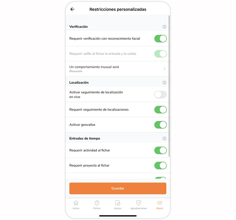 Custom clocking restriction on mobile app