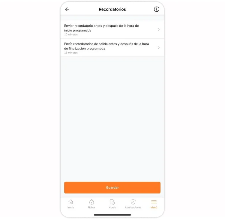 Reminders settings on mobile app