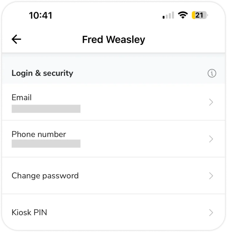 Login & security on mobile