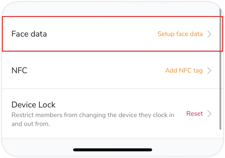 Face data settings on mobile