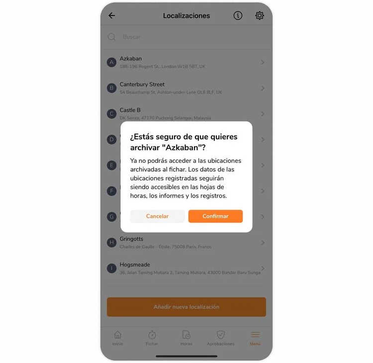 Confirmation to archive location on mobile app