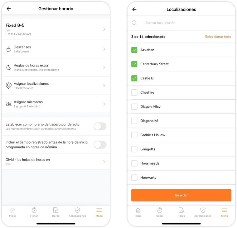 Assigning location to work schedule on mobile app