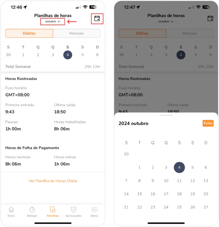 personal timesheets time date picker