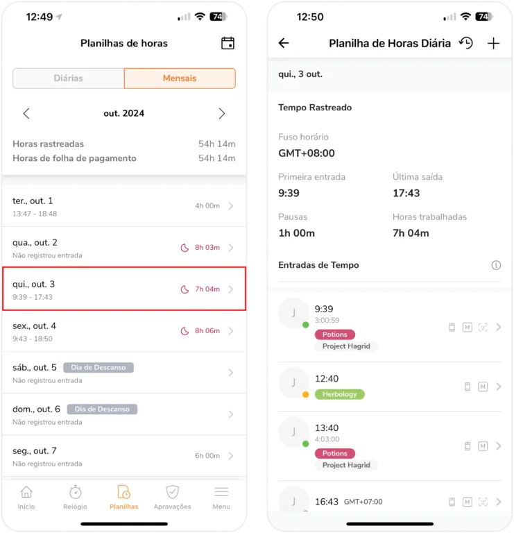 personal monthly timesheets