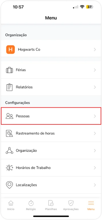 configuração de pessoas