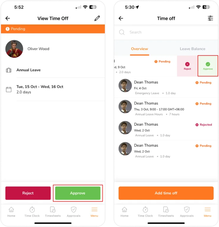 Approve time off requests on mobile