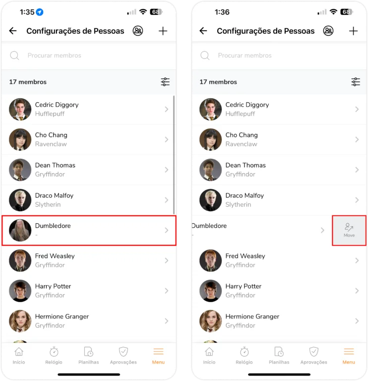 mover membro par outro grupo