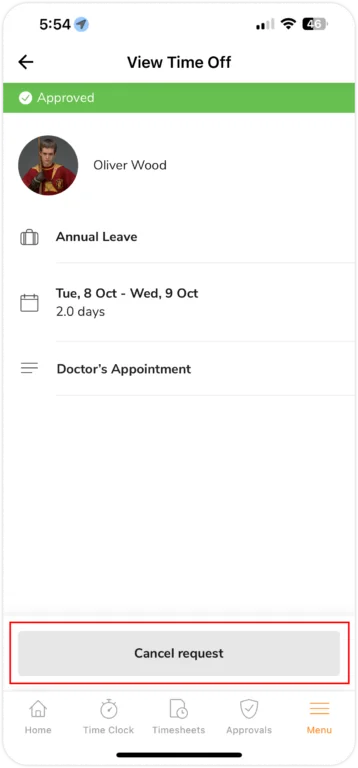 Cancel time off requests on mobile