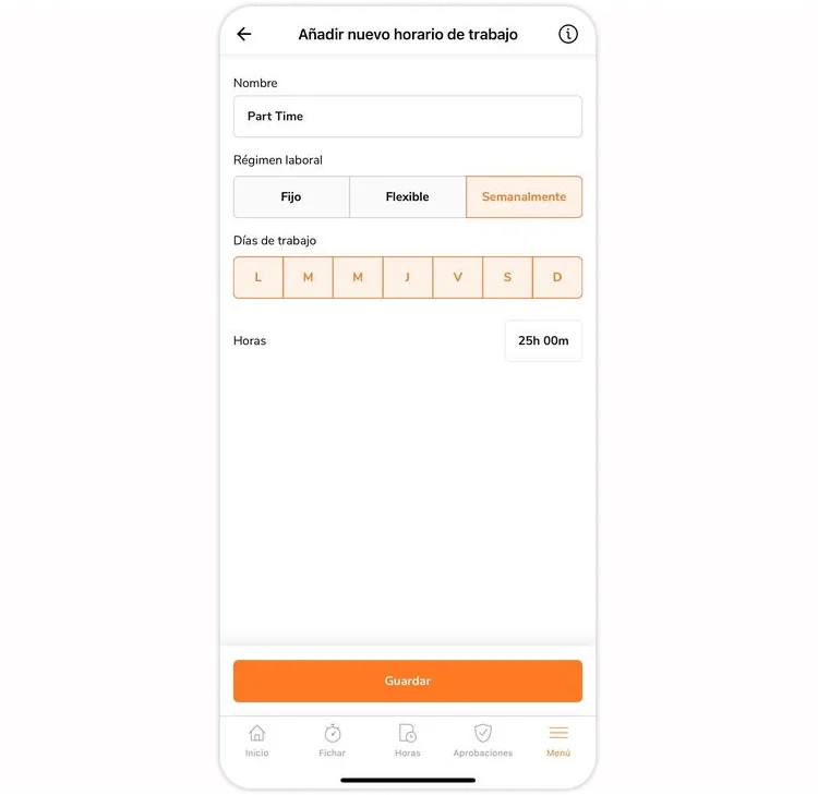 Setting up work schedule on mobile app