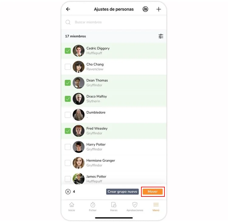 Moving members to different group on mobile app