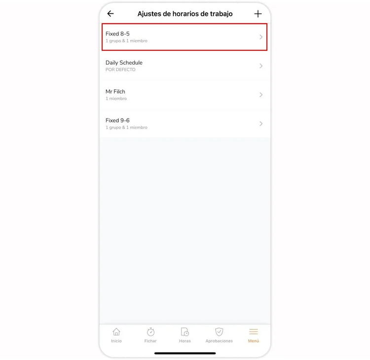 Selecting a work schedule on mobile app