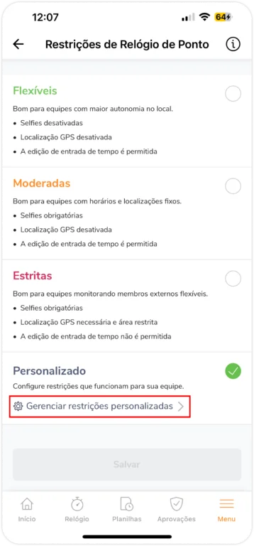 Custom time clock restriction