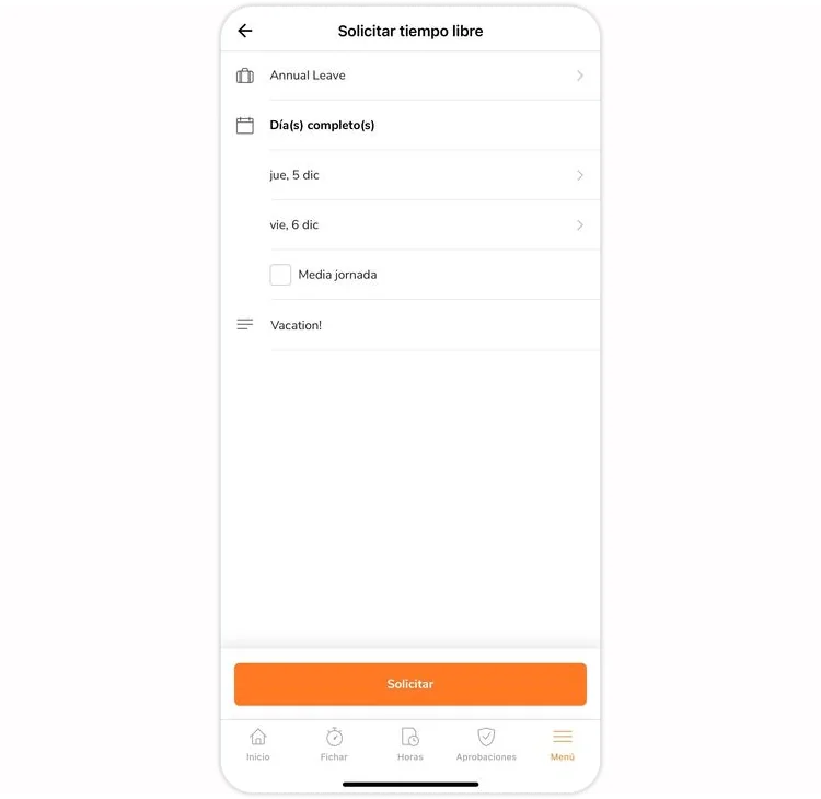 Details when requesting time off on mobile app