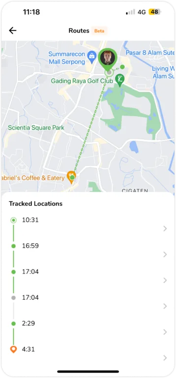 Viewing tracked routes on mobile