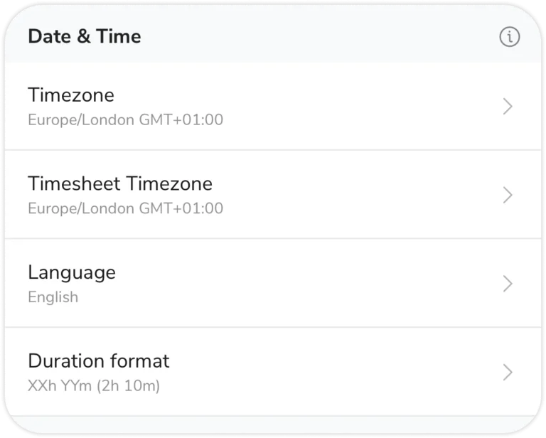 Date, time, and language settings on mobile 