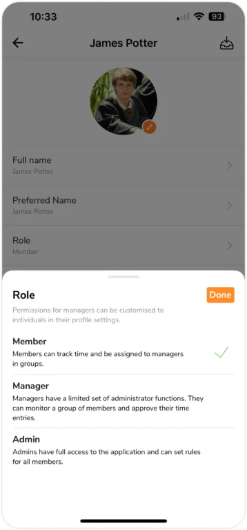 Changing role via member profile on mobile